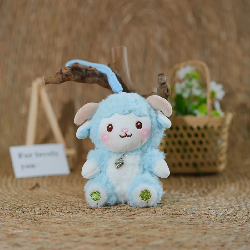 Llavero de peluche de cordero de 12 cm, adorno para bolso. MDUG (azul)