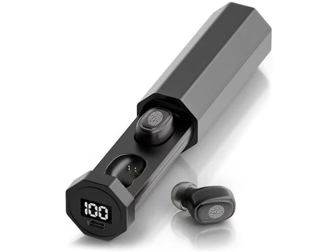 Auriculares Compatíveis Tws Dágua Digital Led Estéreo Yizhood Tecido Bluetooth Negro