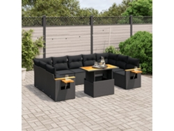 Conjunto de sofá de jardín de 10 piezas con cojines en mimbre sintético negro de DKD Home Decor