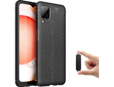 Kit Funda y Soporte Magnético Samsung A12 Rugged Leather Negro