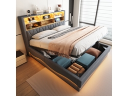 Cama De 180x200 Cm Con Iluminación Led, Aplicación, Sistema Hidráulico, Usb Y Color Gris Lino.