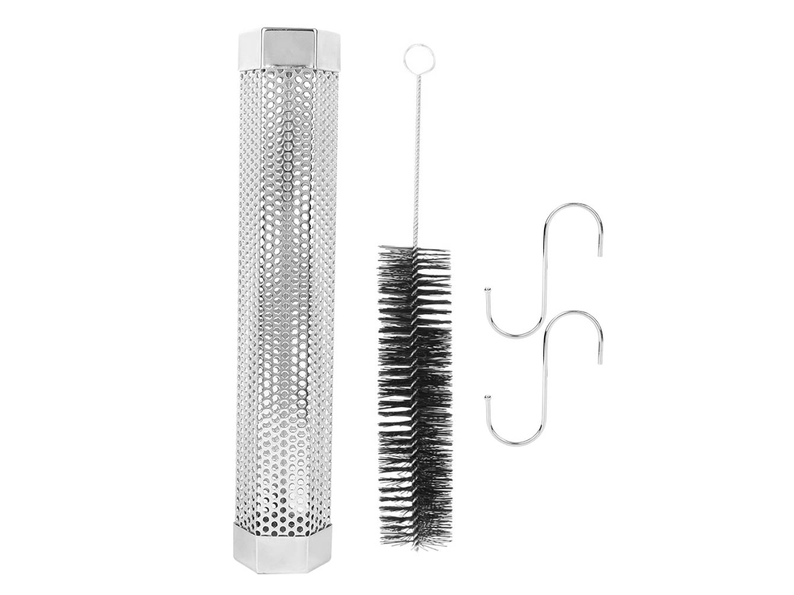 Pipa de fumar hexagonal de acero inoxidable de 12 pulgadas con cepillo y gancho