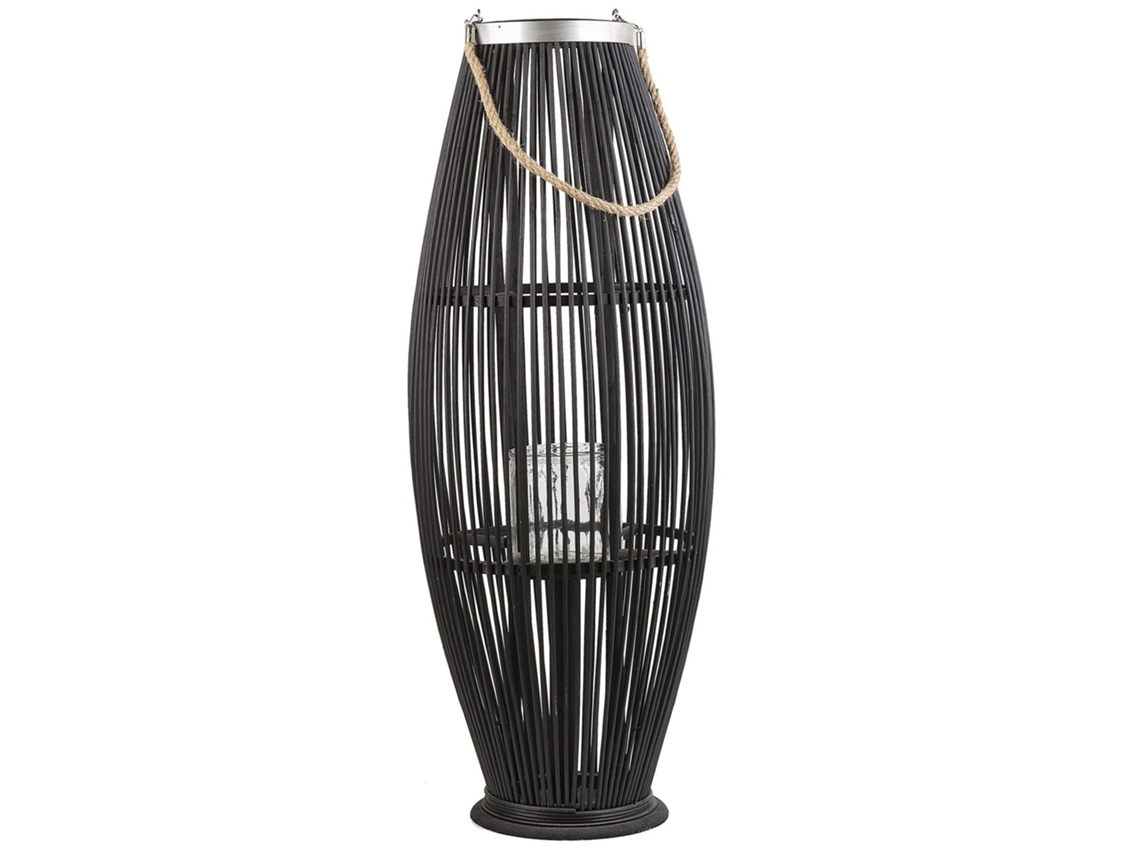 Linterna decorativa con un candelero de cristal BELIANI Tahiti de Madera de bambú Negro 32x32x84
