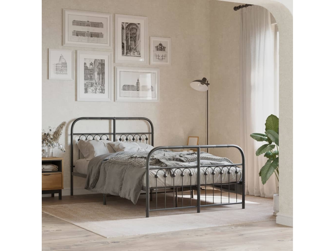 Estructura Cama Sin Colchón Con Estribo Metal Negro 120x190 Cm