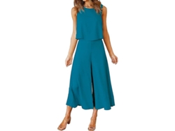 2026-conjunto 2 Piezas De Verano Para Mujer Roylamp: Top Básico De Cuello Redondo Y Pantalones Anchos Cortos