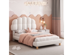 Cama Infantil De 90x200 Cm, Individual, Con Estructura De Madera, Somier De Láminas Y Tapizado De Tela No Tejida, Color Blanco.