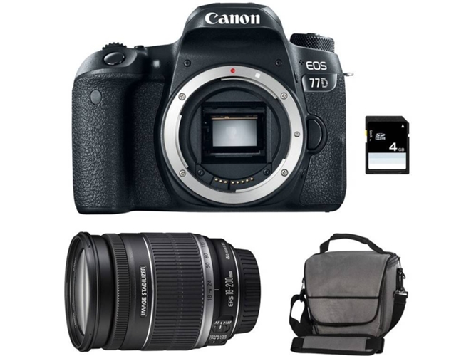 Kit Cámara Réflex CANON EOS 77D + 18-200 IS + Bolsa + SD 4Go