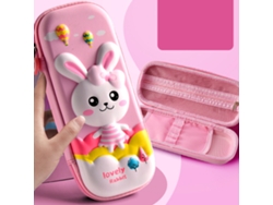 Estuche De Lápices Cartoon Eva 2 Capas Caja De Papelería Grande Capacidad Cuero Pu 3d Conejo Rosa Bonito