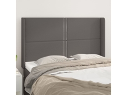 Cabecero Con Orejas Cuero Sintético Gris 147x16x118/128cm