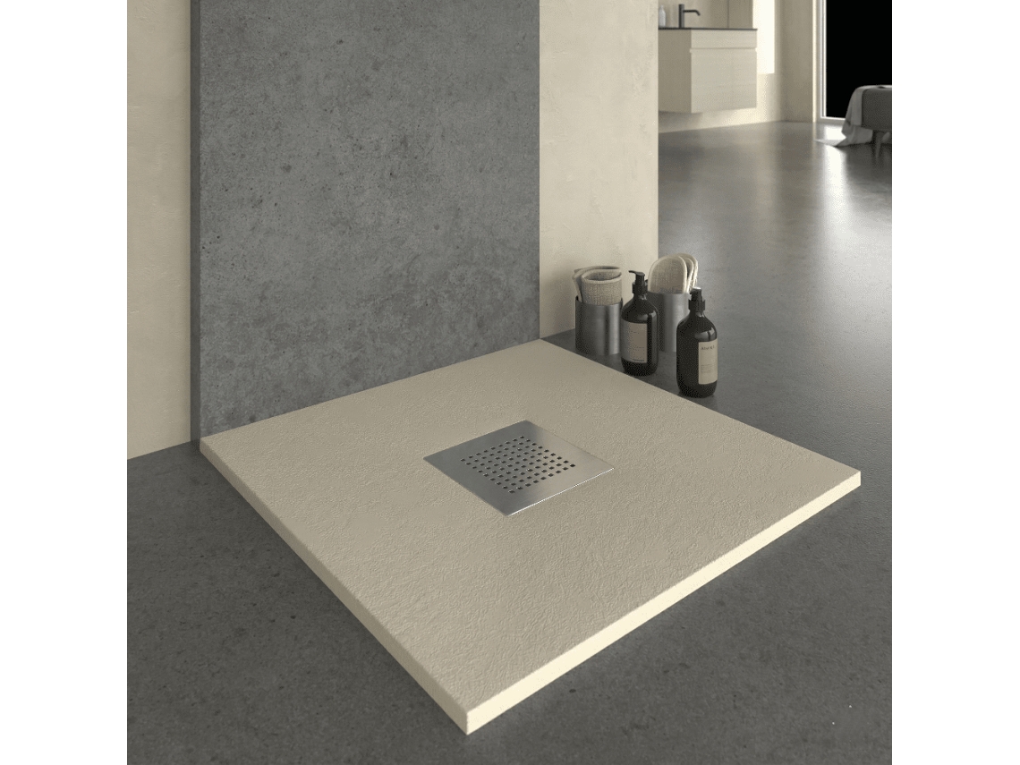 Base de ducha de resina color crema pizarra de 90x90 cm con rejilla RC.