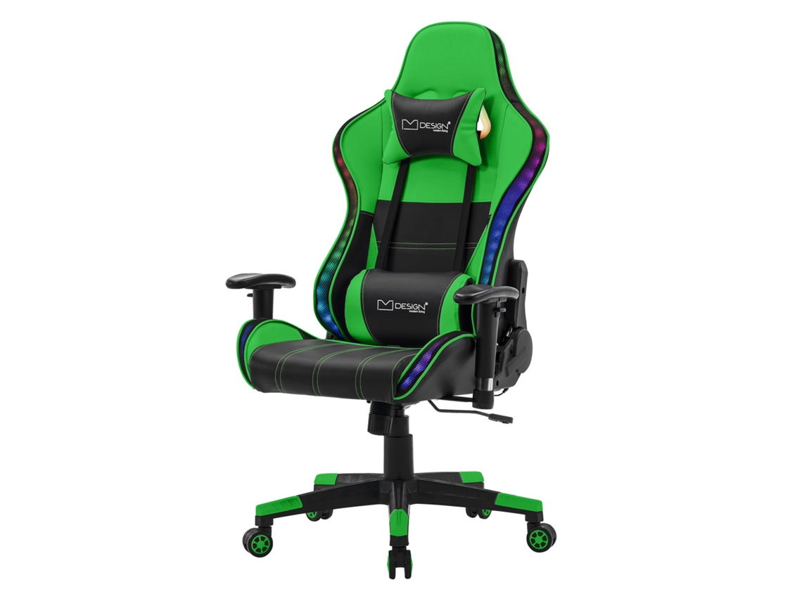 Silla Gaming Con Iluminación Rgb Y Cajas Bluetooth Negro/Verde En Piel De Imitación ML-DESIGN