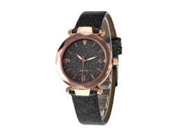 Reloj De Pulsera De Aleación Dial Redondo De Cuartzo Pareja Negro