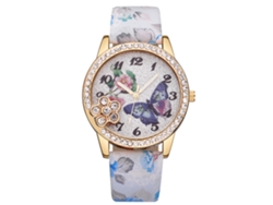 Reloj De Pulsera Vansvar Para Mujer Con Correa De Pu Con Estampado Floral Azul Claro.