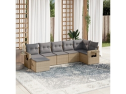 Conjunto de sofá de jardín de 7 piezas con cojines, mimbre sintético beige, Dkd Home Decor