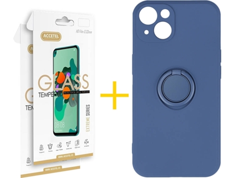 Carcasa + 2 Protectores de Vidrio iPhone 13 ACCETEL Gel O-Ring Azul