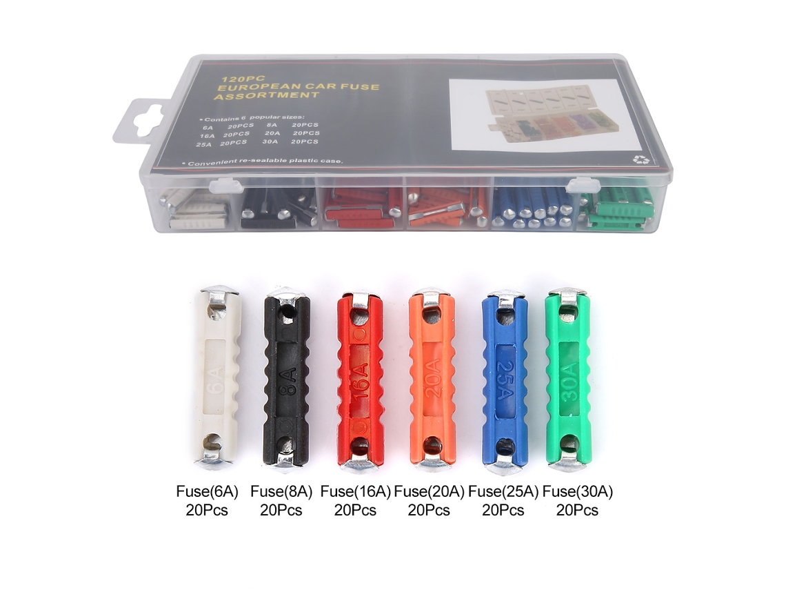 Caja de fusibles de 120 piezas para coche, barco, camión, 6A, 8A, 16A, 20A, 25A, 30A. Kit automotriz.