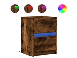 Maison Exclusive - Mesita De Noche Luces Led 2 Uds Madera Ingeniería Roble Ahumado