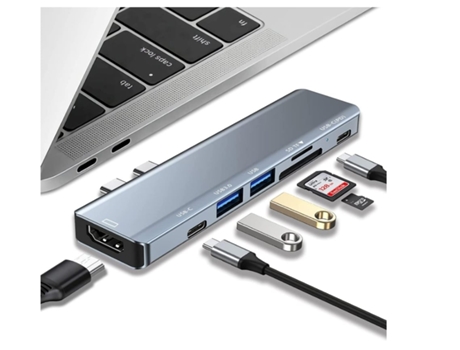 Usb C Hub 7 En 2 Para Macbook Air Pro M1 Adaptador Usb C Con 4K Hdmi Usb 3.0 Lector De Tarjetas Sd/Tf Puerto Usb C 100W Pdnegro