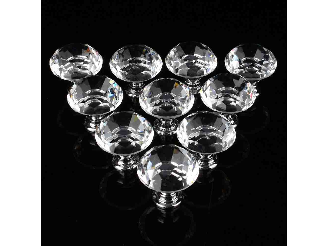 10 Pomos Redondos De Cristal Para Cajones De Armarios, Tirador De Cristal Transparente De 30 Mm.