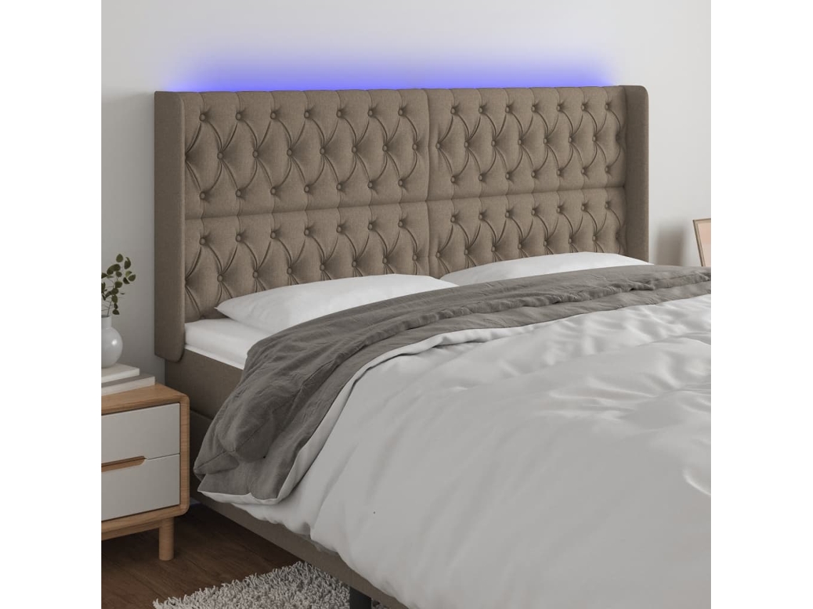 Cabecero Con Led De Tela Gris Taupe 183x16x118/128 Cm