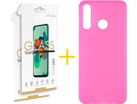 Kit Funda + Protector de Pantalla Huawei P40 Lite-E SKYHE Cristal Templado 7493 Rosa