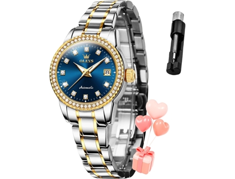 VEANXIN Reloj automático para mujer con diamantes, resistente al agua, con fecha(azul)