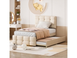 Sofá Cama Extensible De 90x200 Cm Con Cajones, Tapizado En Lino Beige, Plegable, Apto Para Niños E Invitados.