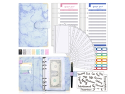 Cuaderno Siurn A6 de hojas sueltas en piel sintética, juego de sobres para presupuestos en azul violeta