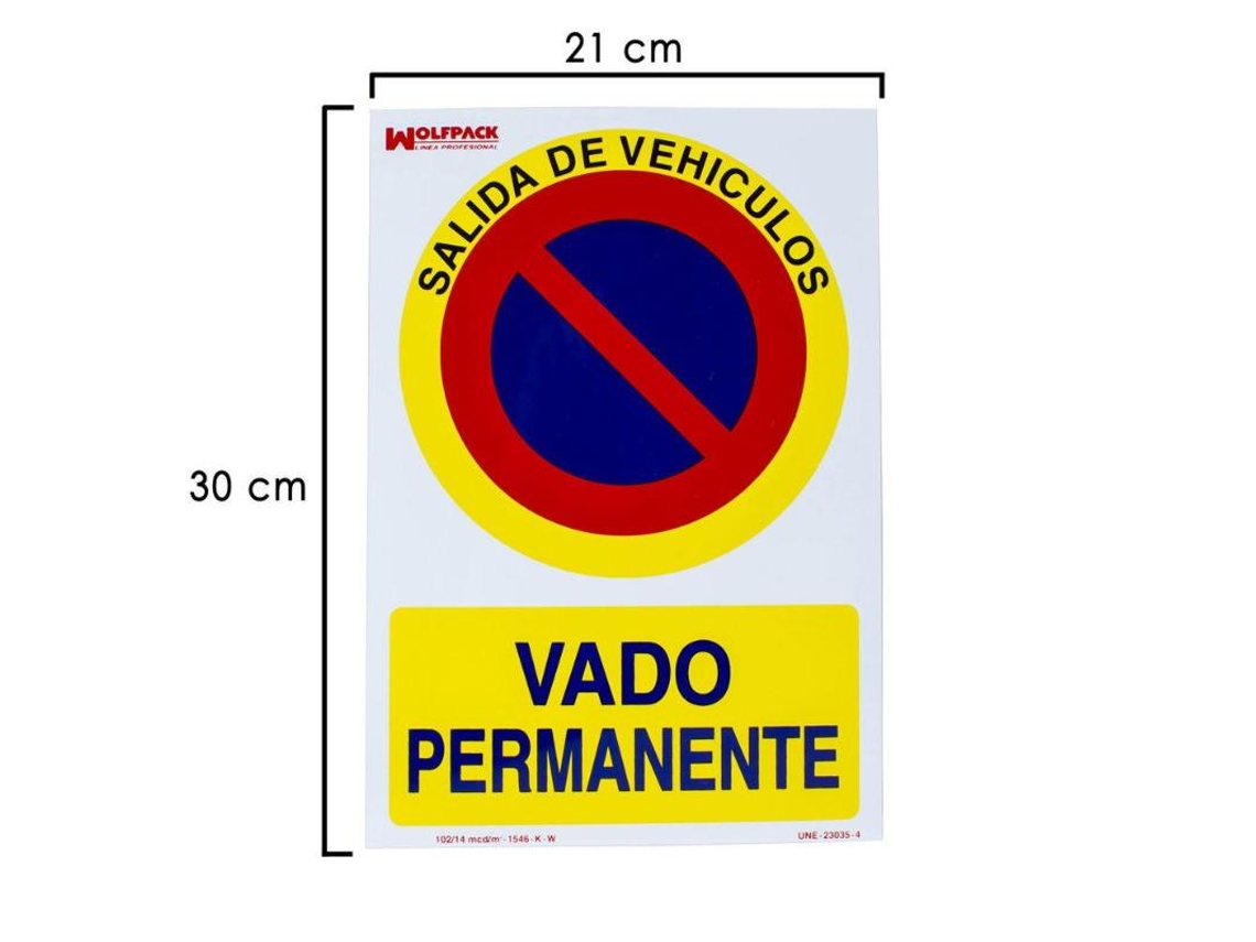 Cartel vado permanente 30x21 cm.