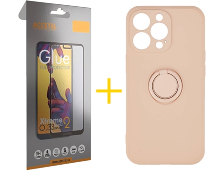 Carcasa + 1 Protector de Vidrio Full iPhone 13 Pro Max ACCETEL Gel O-Ring Rosa