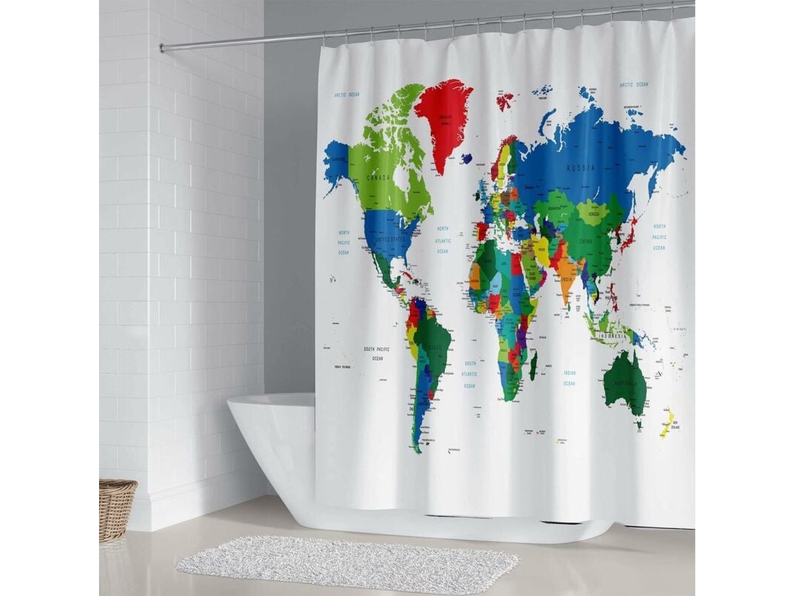 Cortina De Ducha - 180x180 Cm - Mapa Del Mundo De Colores Brillantes - Poliéster - Con Ganchos - Resistente Al Moho - Impermeable