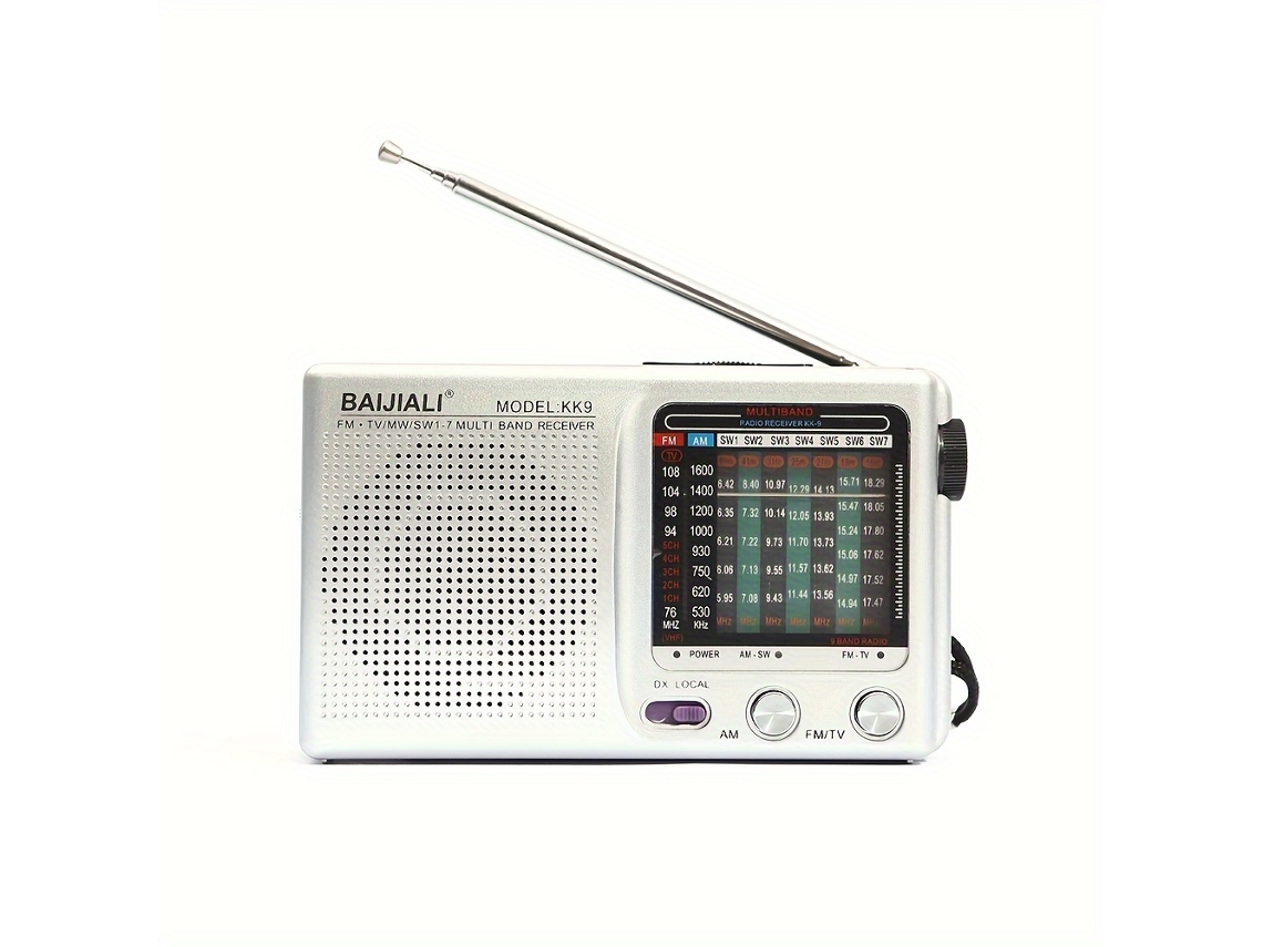 Radio portátil AM FM SW1 7, con altavoz, entrada para auriculares, funciona con 2 pilas AA, color plateado