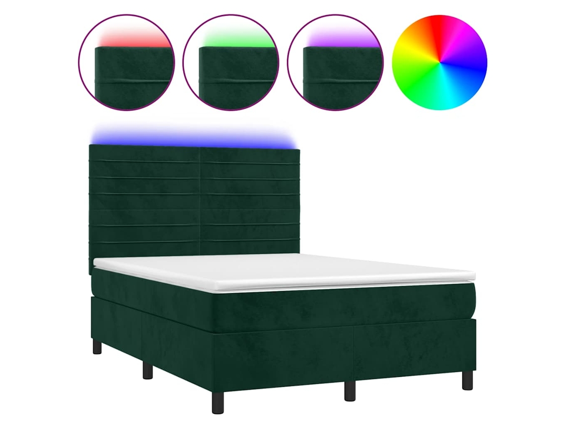 Maison Exclusive - Cama Box Spring Colchón Y Led Terciopelo Verde Oscuro 140x200cm