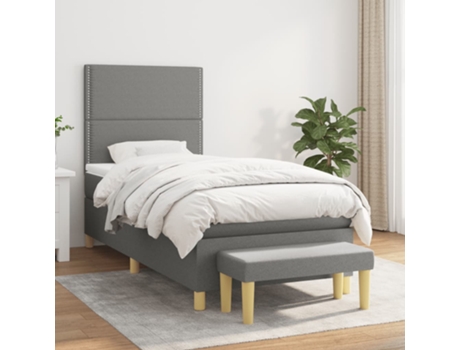 vidaXL Cama con somier y colchón 90x190 cm tela gris oscuro