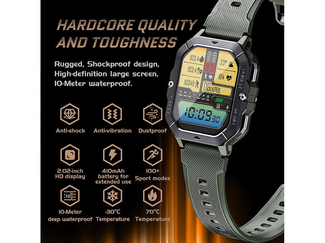 Reloj Inteligente Green-lemfo C28 Con Pantalla Hd De 2,02 Pulgadas, Batería De 410 Mah, Llamadas Bluetooth, Resistente Al Agua Hasta 1 Atm.