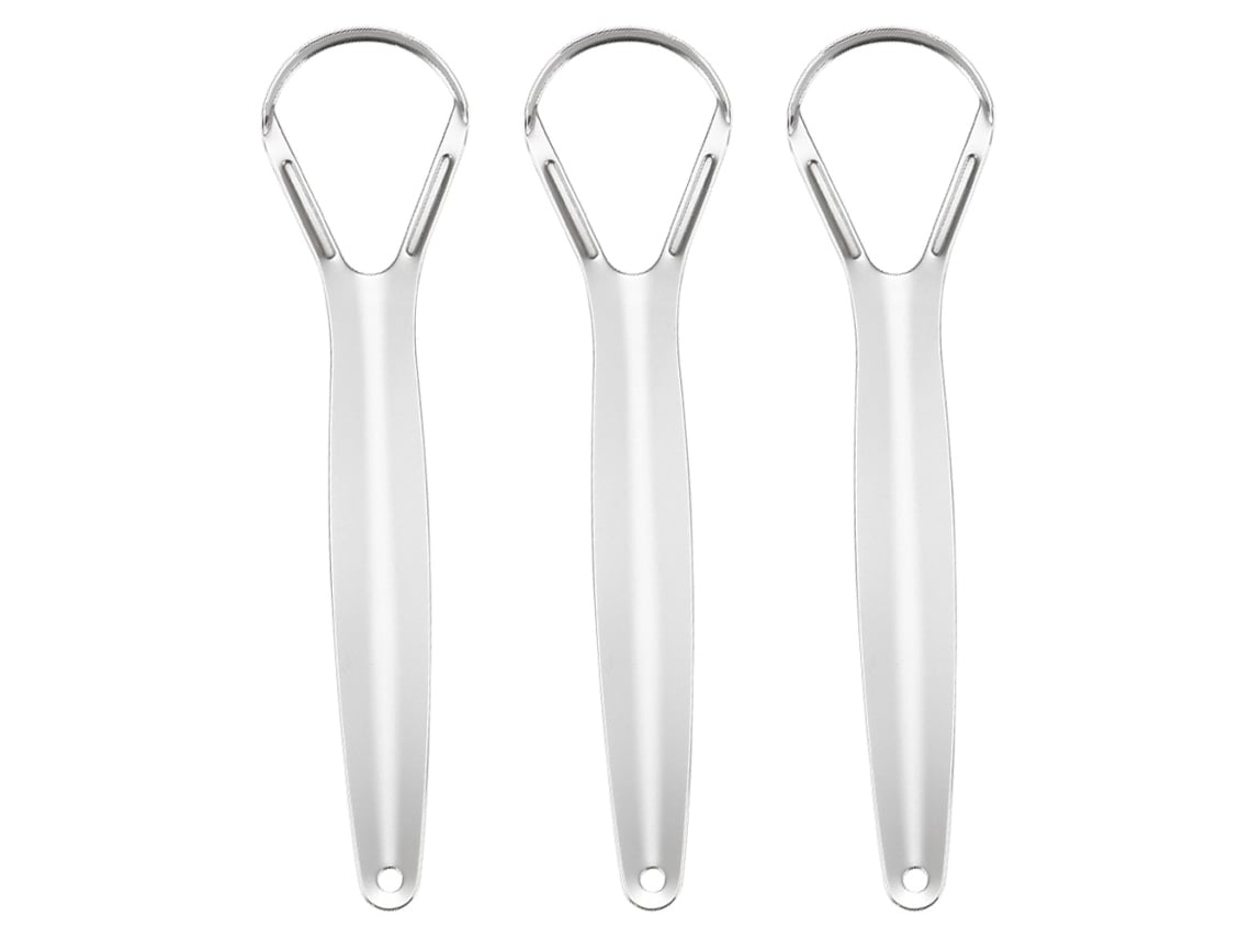 Es Un Juego De 3 Limpiadores De Lengua De Acero Inoxidable. Reduce Eficazmente El Mal Aliento. Es Compacto, Recargable, Higiénico Y Apto Par