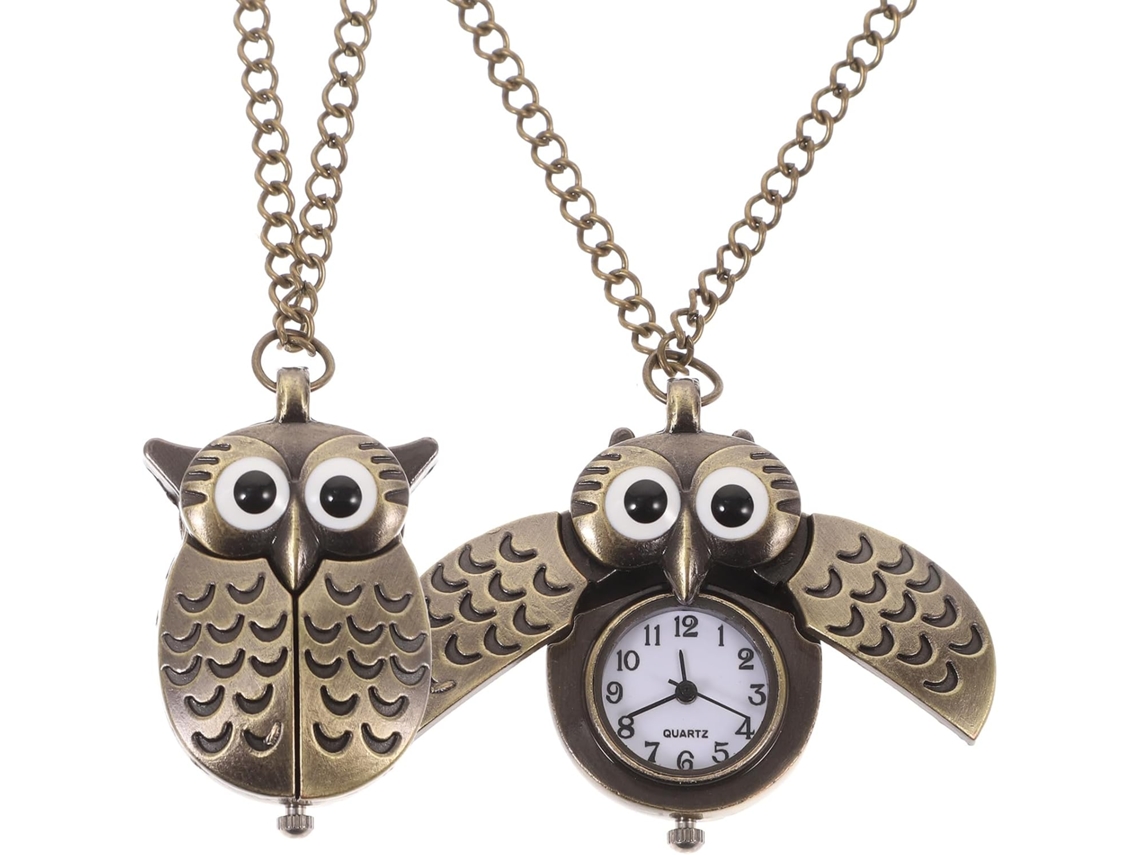 2piezas Reloj Bolsillo Vintage Aleación Colgante Retro Diseño Único Hombre Mujer Búho