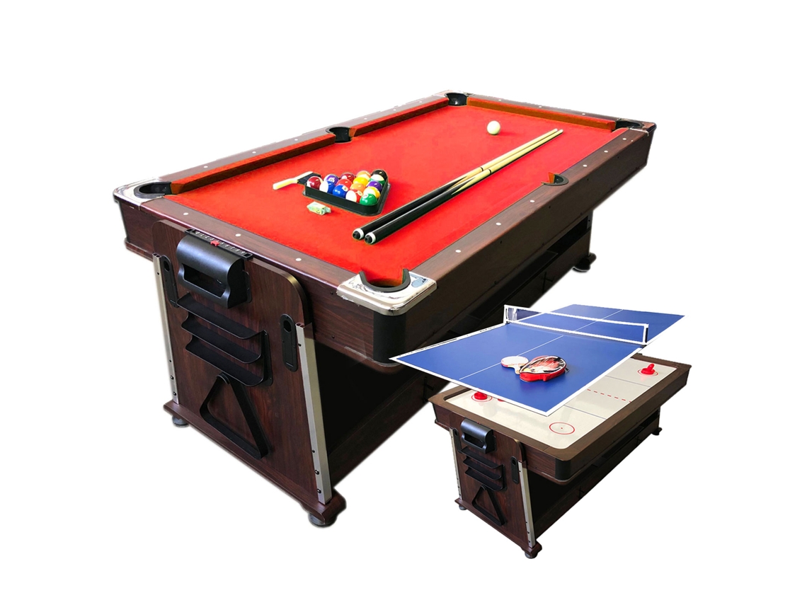 Mesa de Billar 7 Pies Multijuego Rojo Air Hockey + Ping Pong – Stark