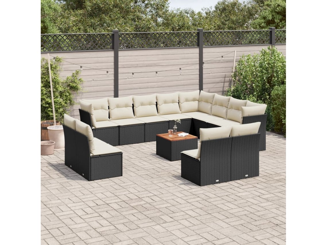 Conjunto de 13 sofás de jardín con cojines de mimbre sintético negro, Dkd Home Decor
