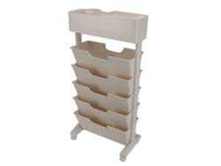 Librería estrecha de plástico blanco y beige, con ruedas, ideal para sala de estar, dormitorio y cocina. 40,4 cm.
