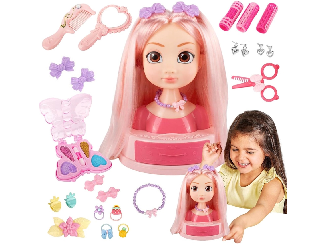 Juguete de salón de belleza para niñas, cabeza de peluquera con maquillaje, juguete interactivo, Vayotoy
