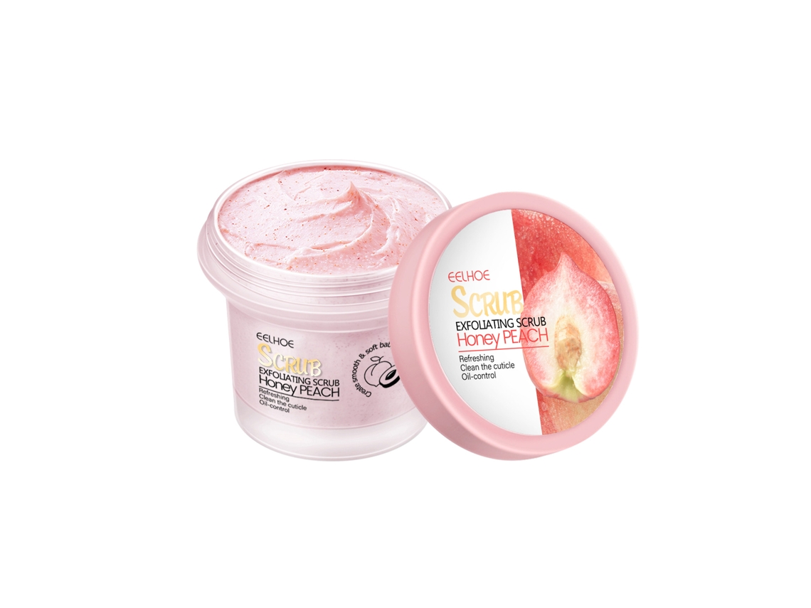 Gel exfoliante corporal de melocotón para una piel suave y radiante.
