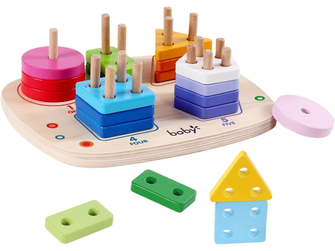 Rompecabezas De Madera Apilable, Juego De Apilamiento Sensorial Y Educativo | Clasificador De Formas