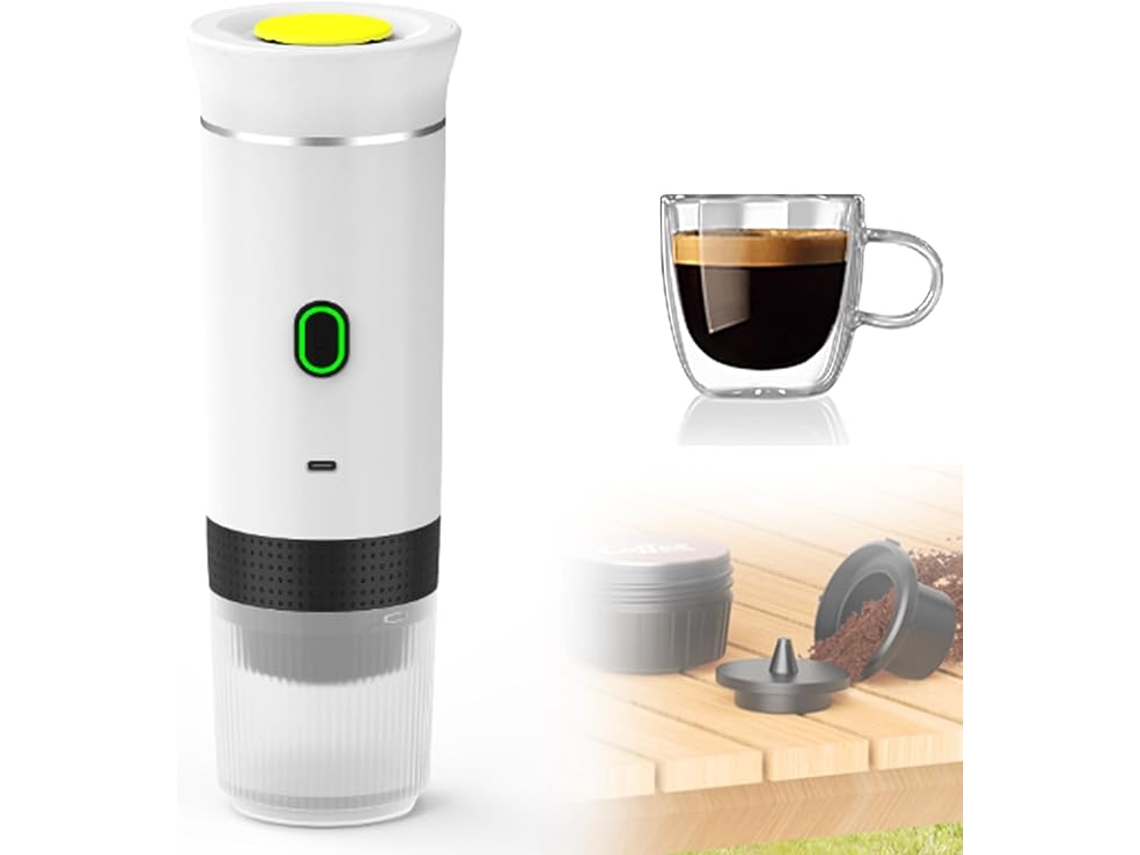 Cafetera portátil para café expreso, molinillo de viaje con autocalentamiento, ideal para acampar y hacer senderismo, color blanco Siurn