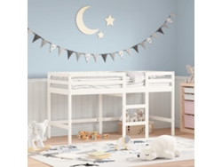 Cama Alta De Con Escalera Madera Maciza Blanca 90x200 Cm