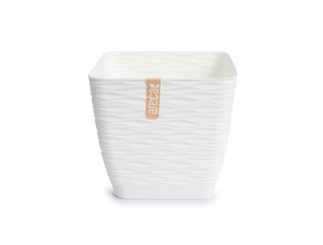 ARECA Wind - Maceta Decorativa Cuadrada 15 cm con Plato Integrado Blanco Roto