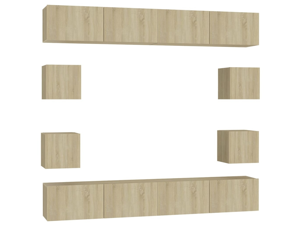 Juego de 8 muebles de TV de madera de roble Sonoma - EXCLUSIVA MAISON