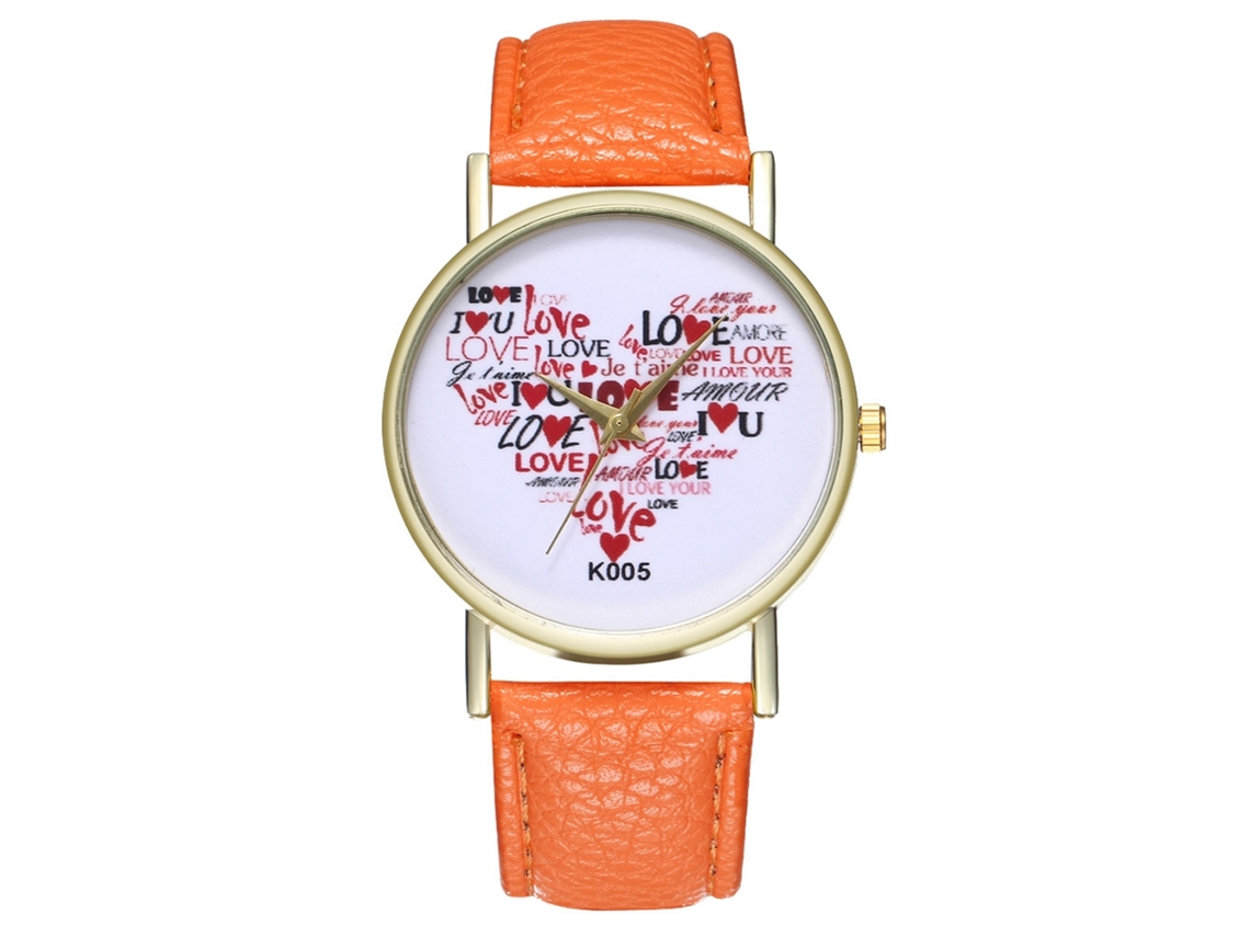 Reloj De Pulsera Para Parejas Con Correa De Piel Sintética, Esfera Redonda De Moda Y Movimiento De Cuarzo Naranja.