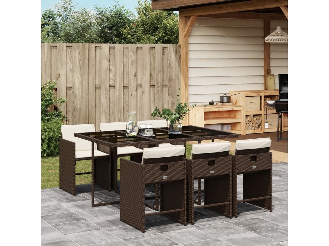 Juego de comedor de jardín de 7 piezas con cojines de mimbre marrón DKD Home Decor