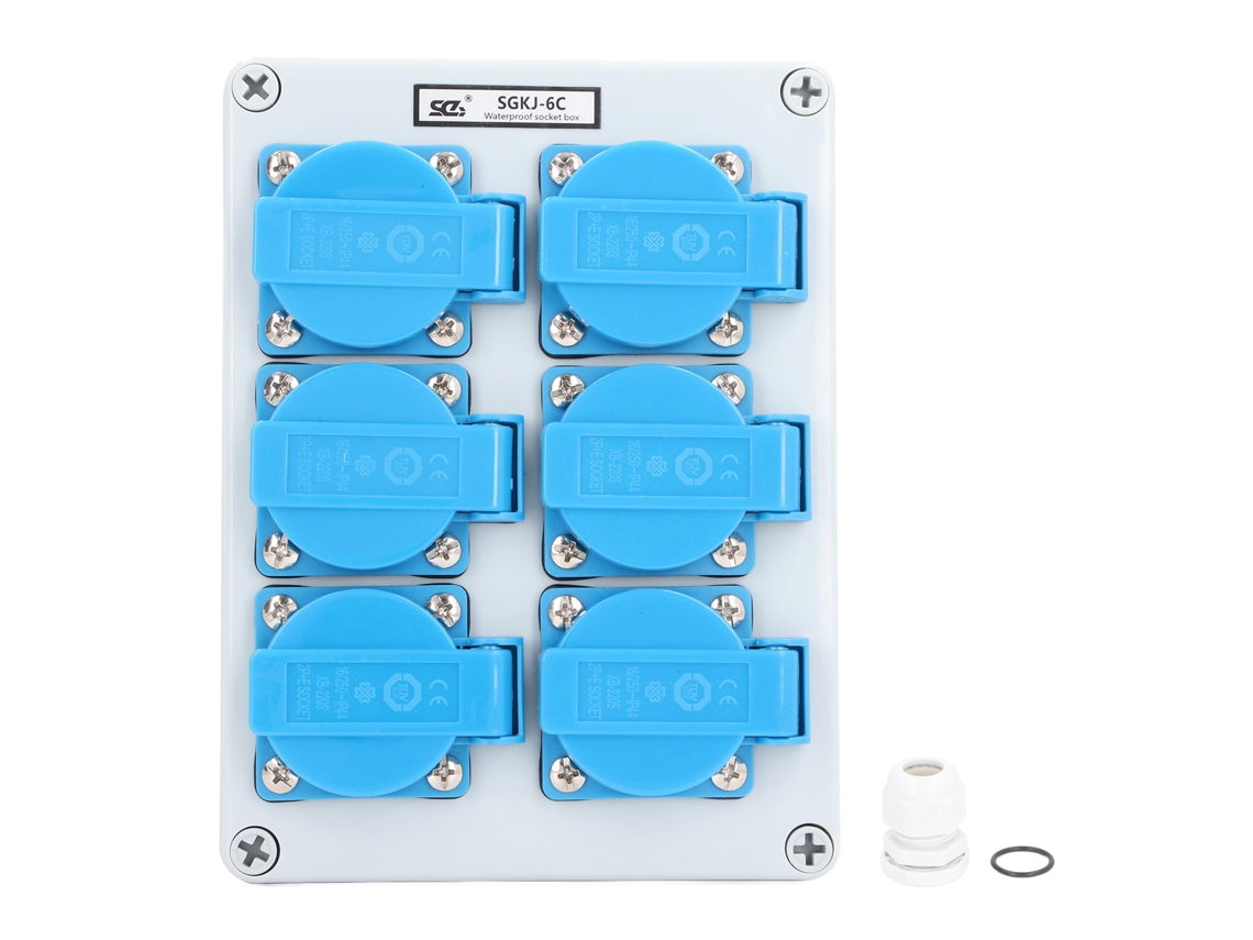 2026velora-toma Fuente de alimentación de pared de 6 vías IP44 Caja de distribución eléctrica exterior impermeable 16A con conector